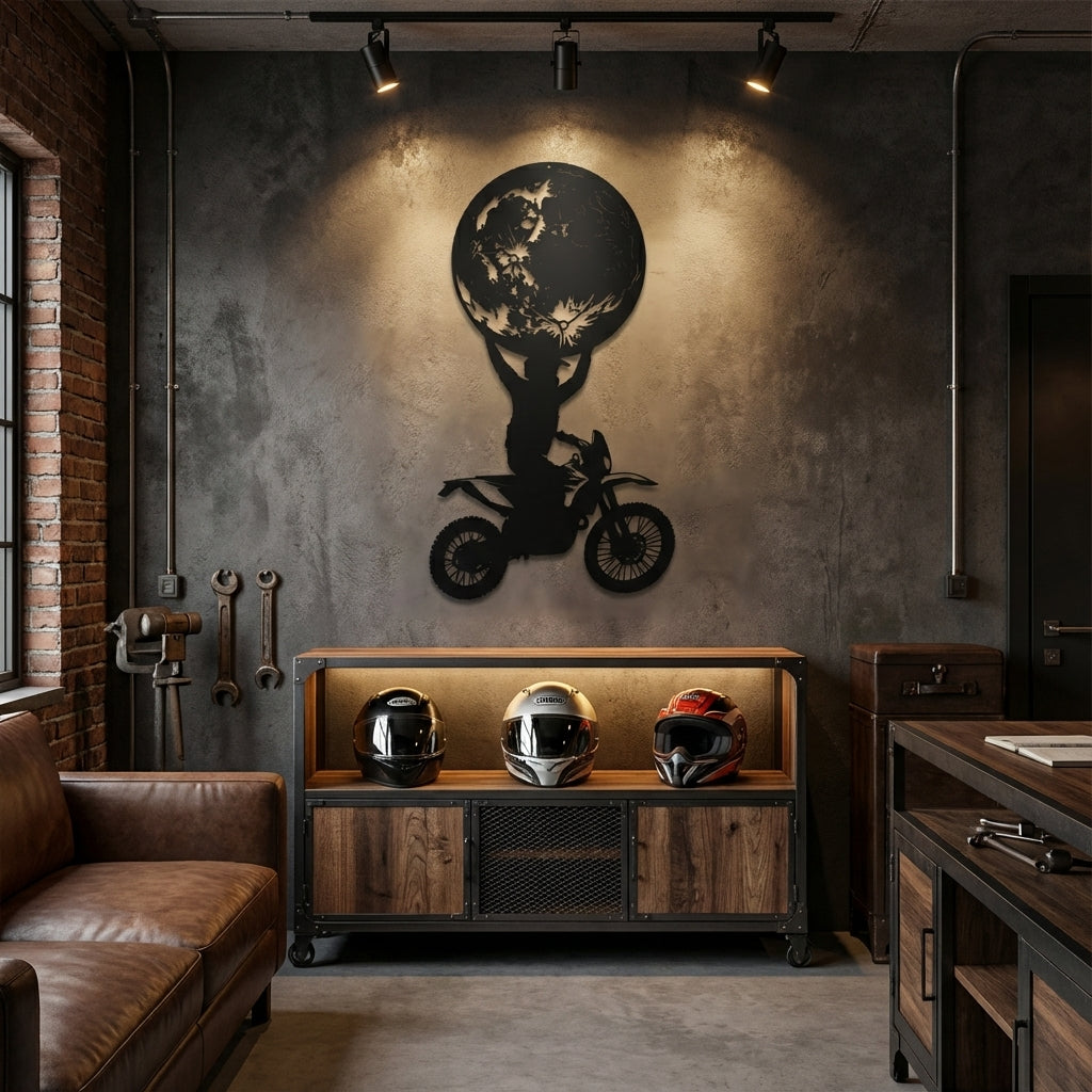 Biker Moon Grab Metal Wall Art - Interior Mockup