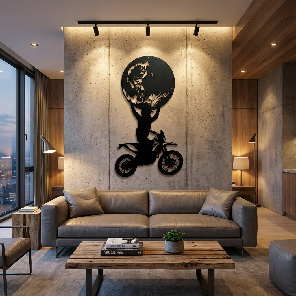 Biker Moon Grab Metal Wall Art - Interior Mockup