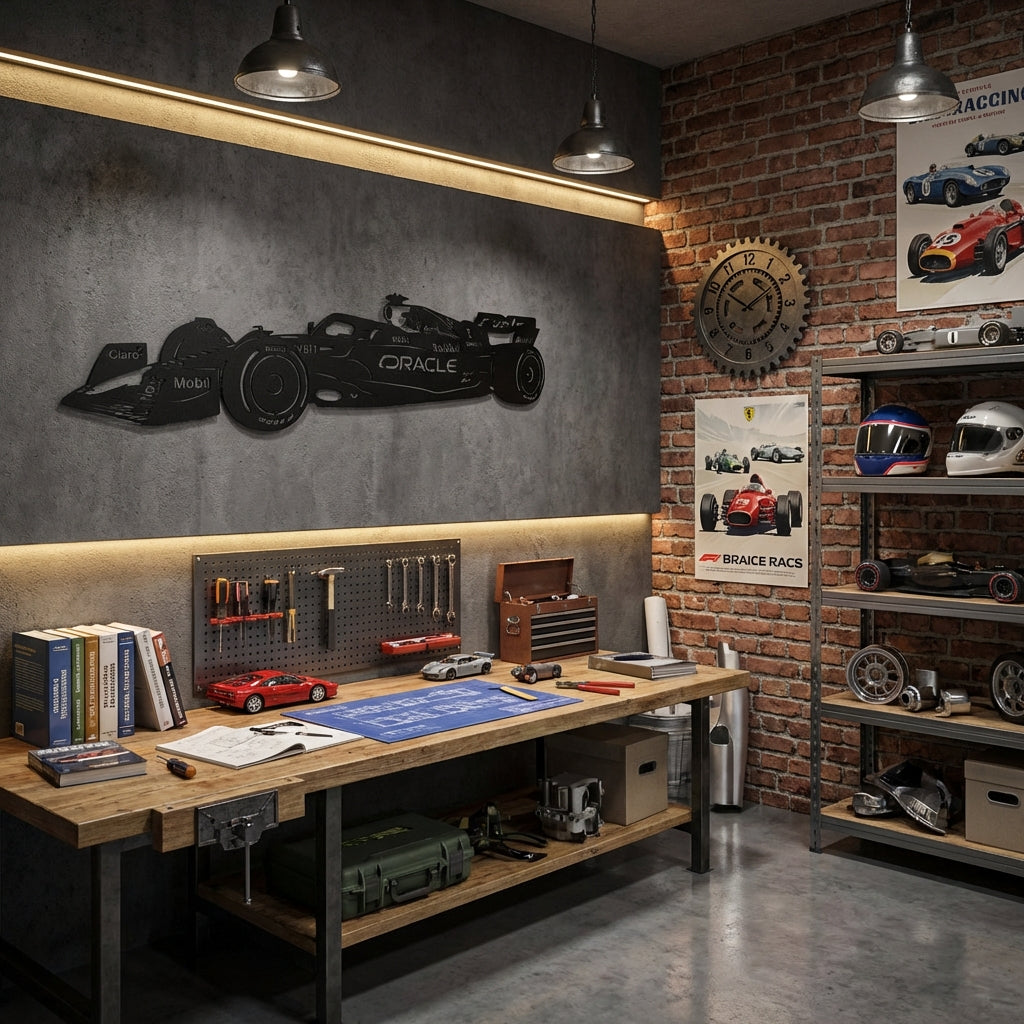 Red Bull Racer Metal Wall Art - Interior Mockup