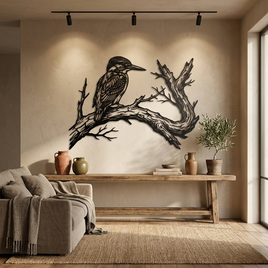 Kingfisher Perch Metal Wall Art - Interior Mockup