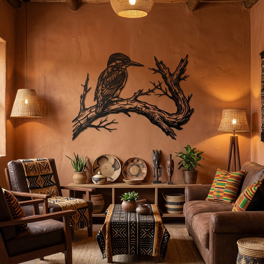 Kingfisher Perch Metal Wall Art - Interior Mockup