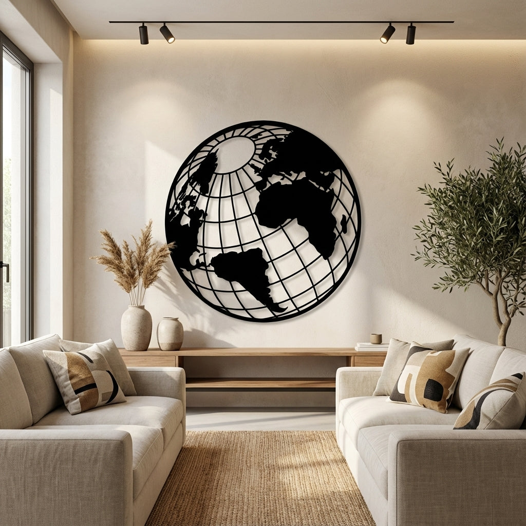 The Globe Metal Wall Art - Interior Mockup