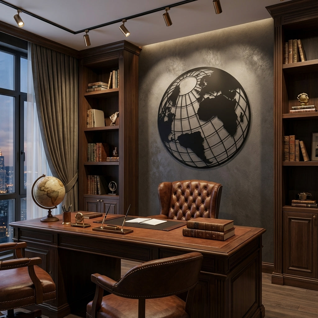 The Globe Metal Wall Art - Interior Mockup