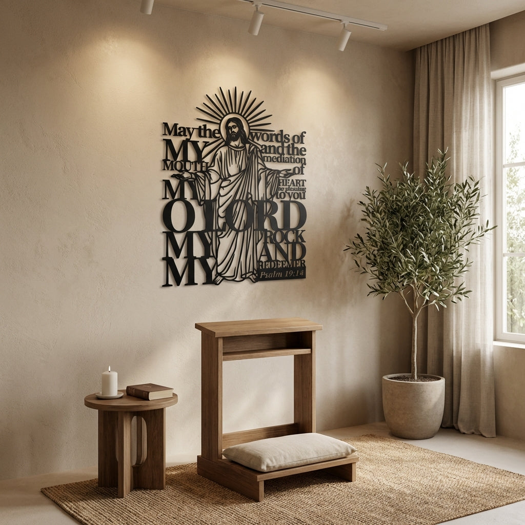 My Rock Redeemer Psalm 19:14 Metal Wall Art - Interior Mockup