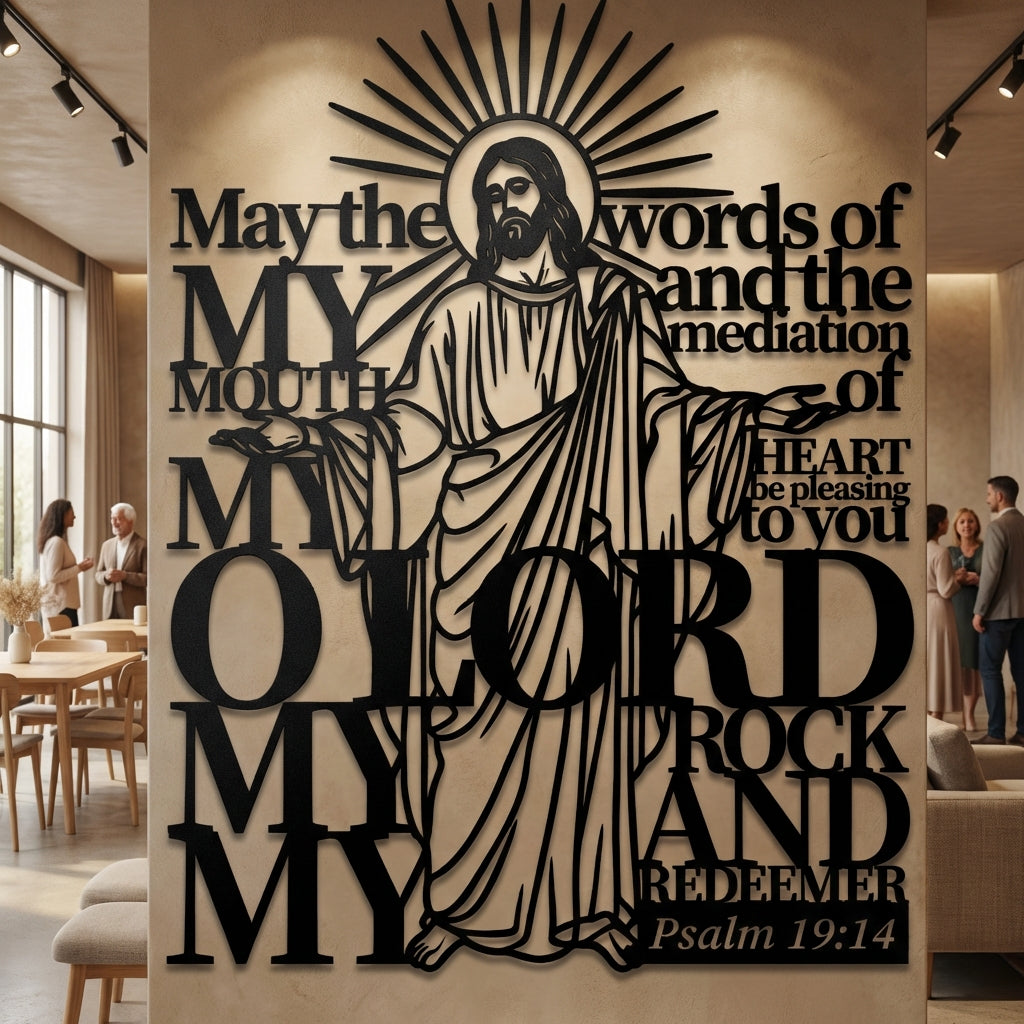 My Rock Redeemer Psalm 19:14 Metal Wall Art - Interior Mockup