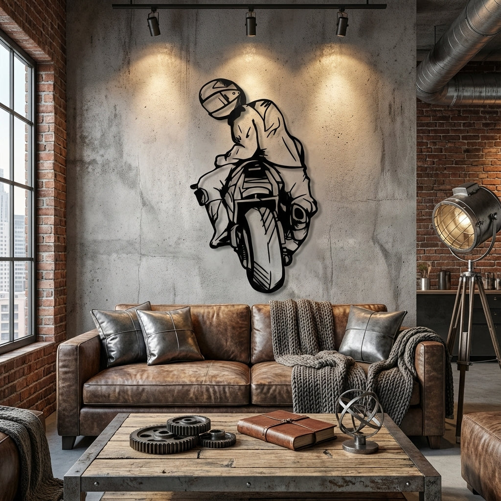 Moto GP Rider Metal Wall Art - Interior Mockup