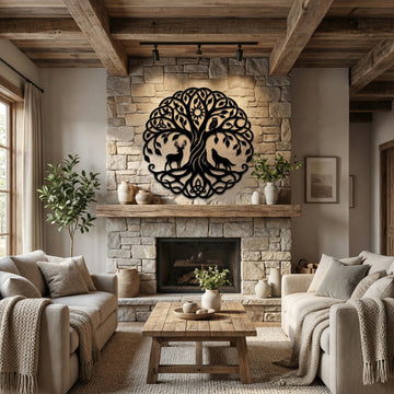 Celtic Wildlife Tree Metal Wall Art - Interior Mockup