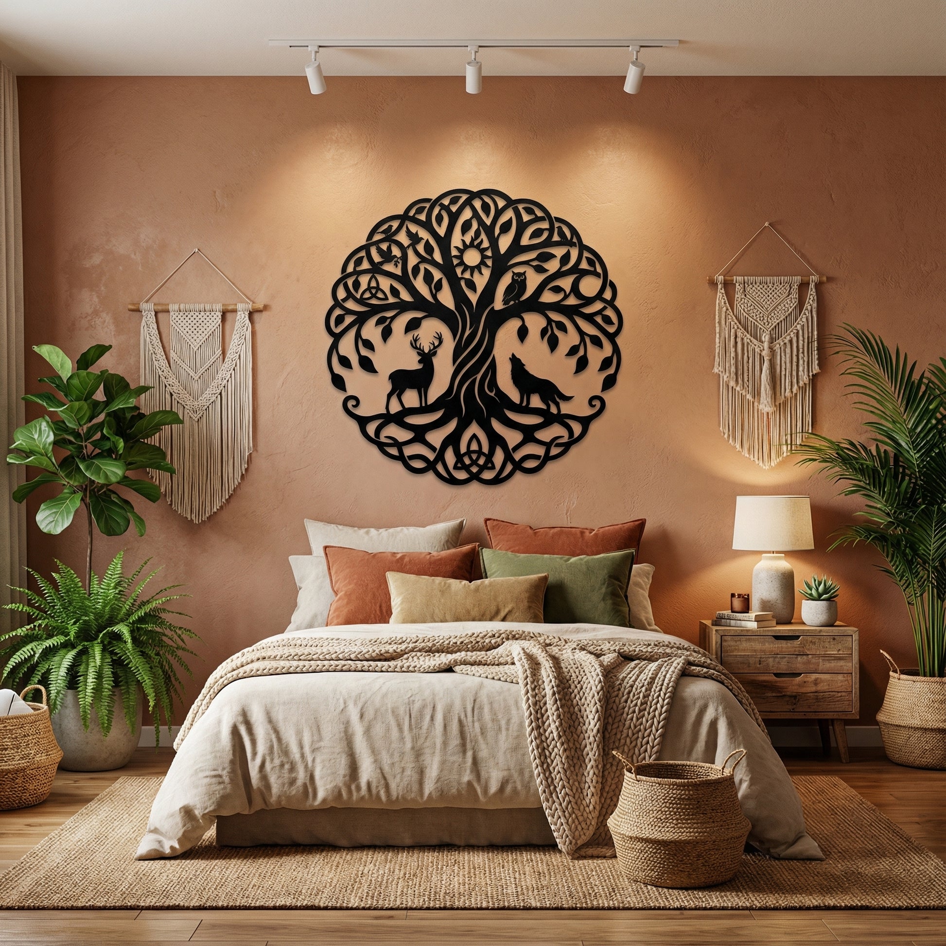 Celtic Wildlife Tree Metal Wall Art - Interior Mockup