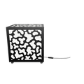 300mm metal cube lamp featuring a coral cut-out pattern, white plexiglass panels, and a textured black finish.