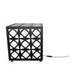 300mm metal cube lamp featuring an orb grid cut-out pattern, white plexiglass panels, and a textured black finish. 