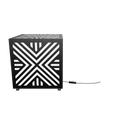 300mm metal cube lamp featuring a chevron cut-out pattern, white plexiglass panels, and a textured black finish.