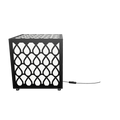 300mm metal cube lamp featuring a raindrop cut-out pattern, white plexiglass panels, and a textured black finish.
