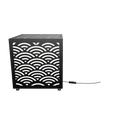 300mm metal cube lamp featuring a seaside wave cut-out pattern, white plexiglass panels, and a textured black finish.